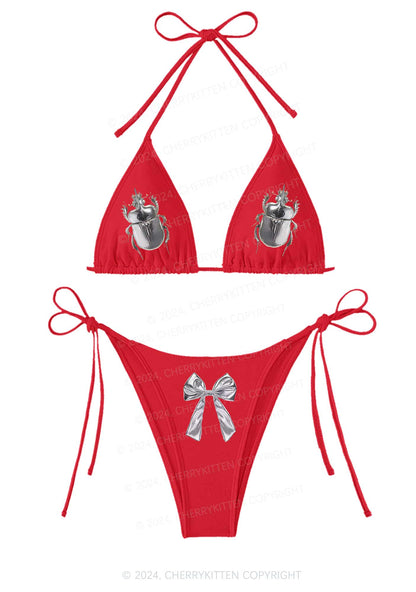 Silver Insect Y2K Halter Triangle Bikini Set Cherrykitten