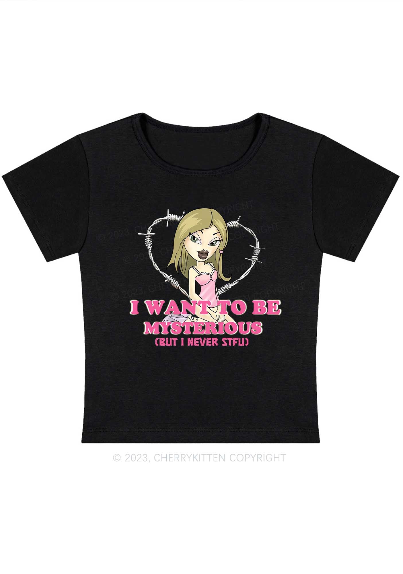 Curvy I Want To Be Mysterious Girl Y2K Baby Tee Cherrykitten