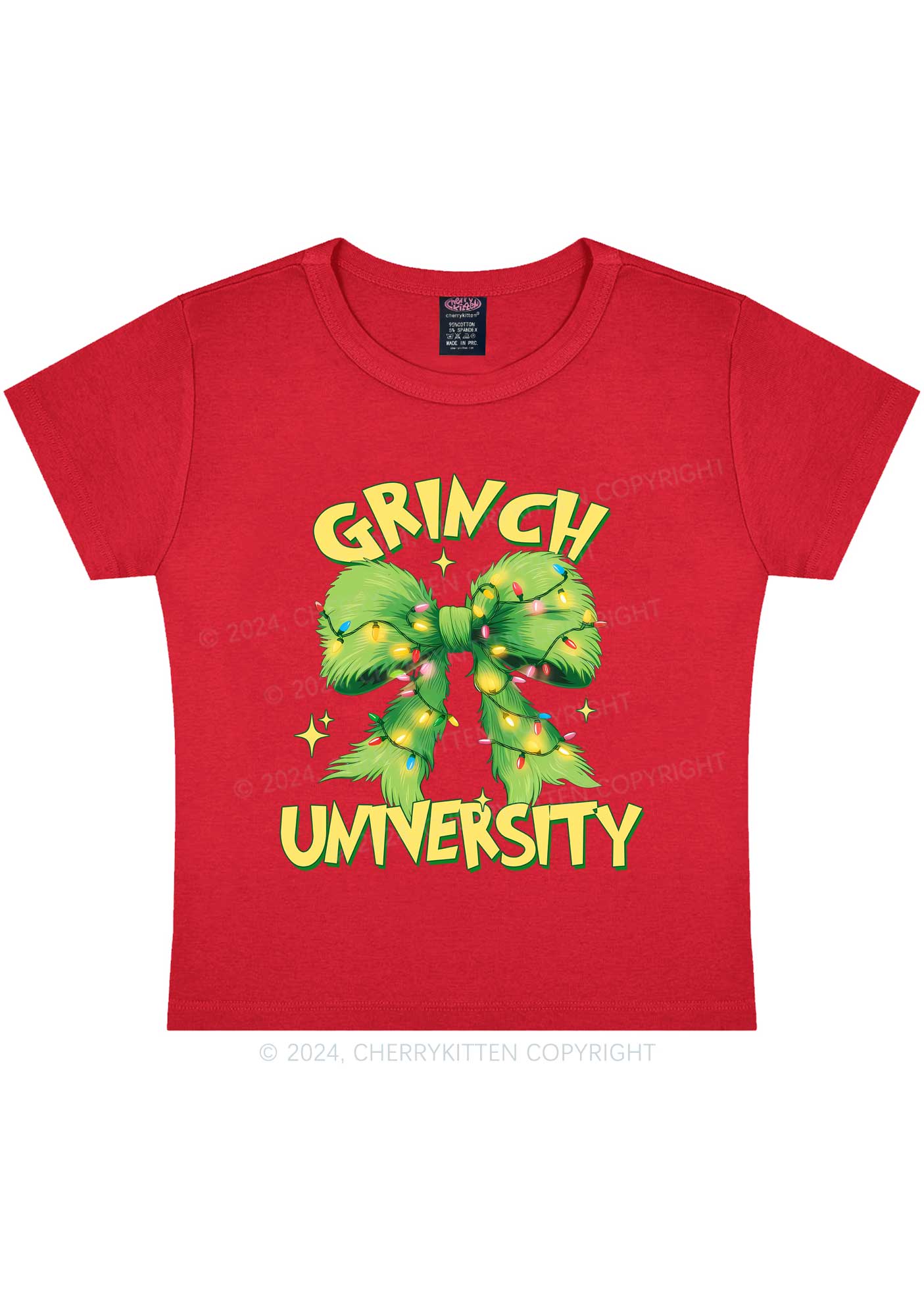 Christmas Green University Y2K Baby Tee Cherrykitten