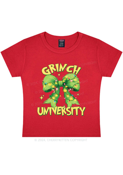 Christmas Green University Y2K Baby Tee Cherrykitten