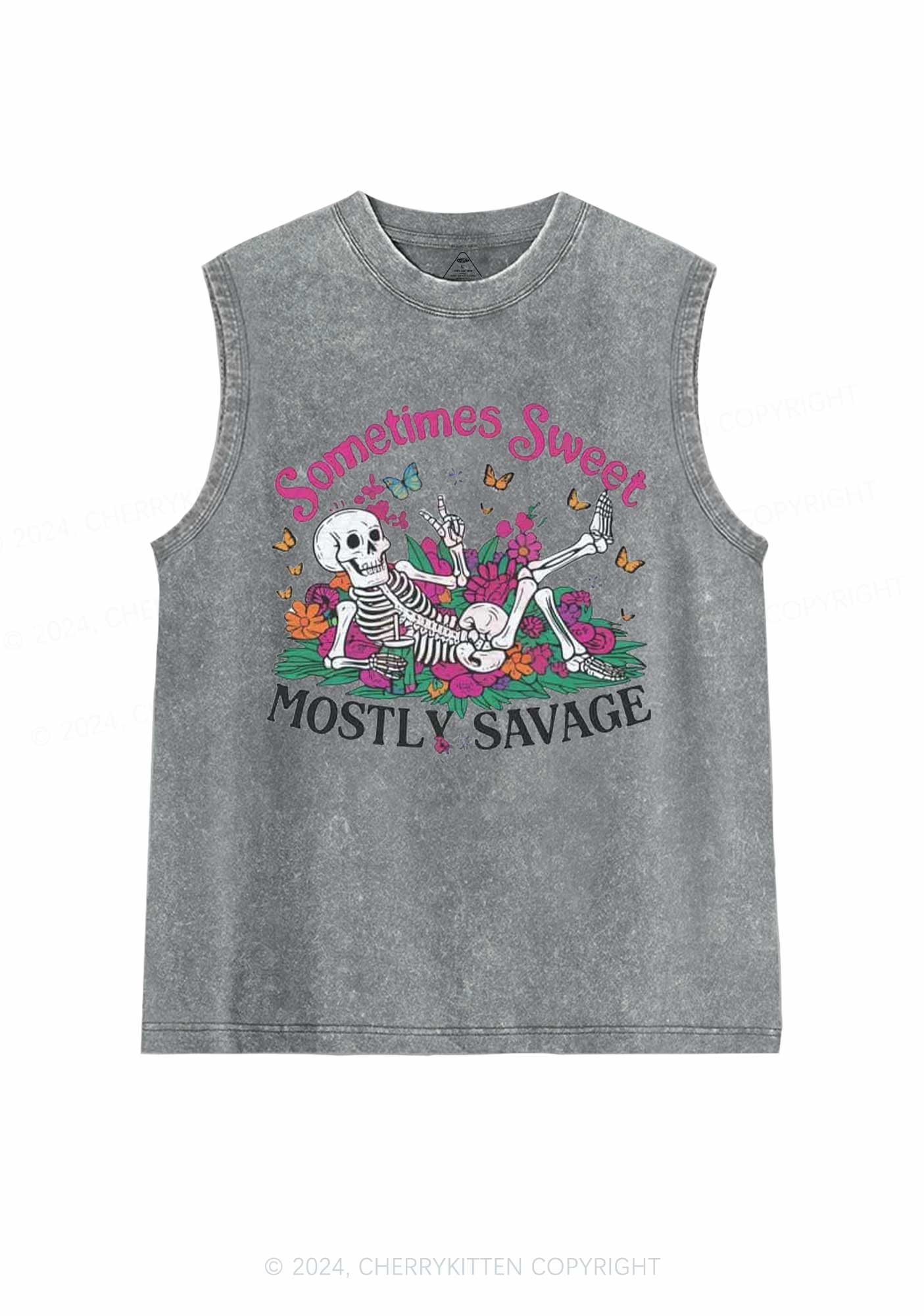 Halloween Mostly Savage Y2K Washed Tank Cherrykitten