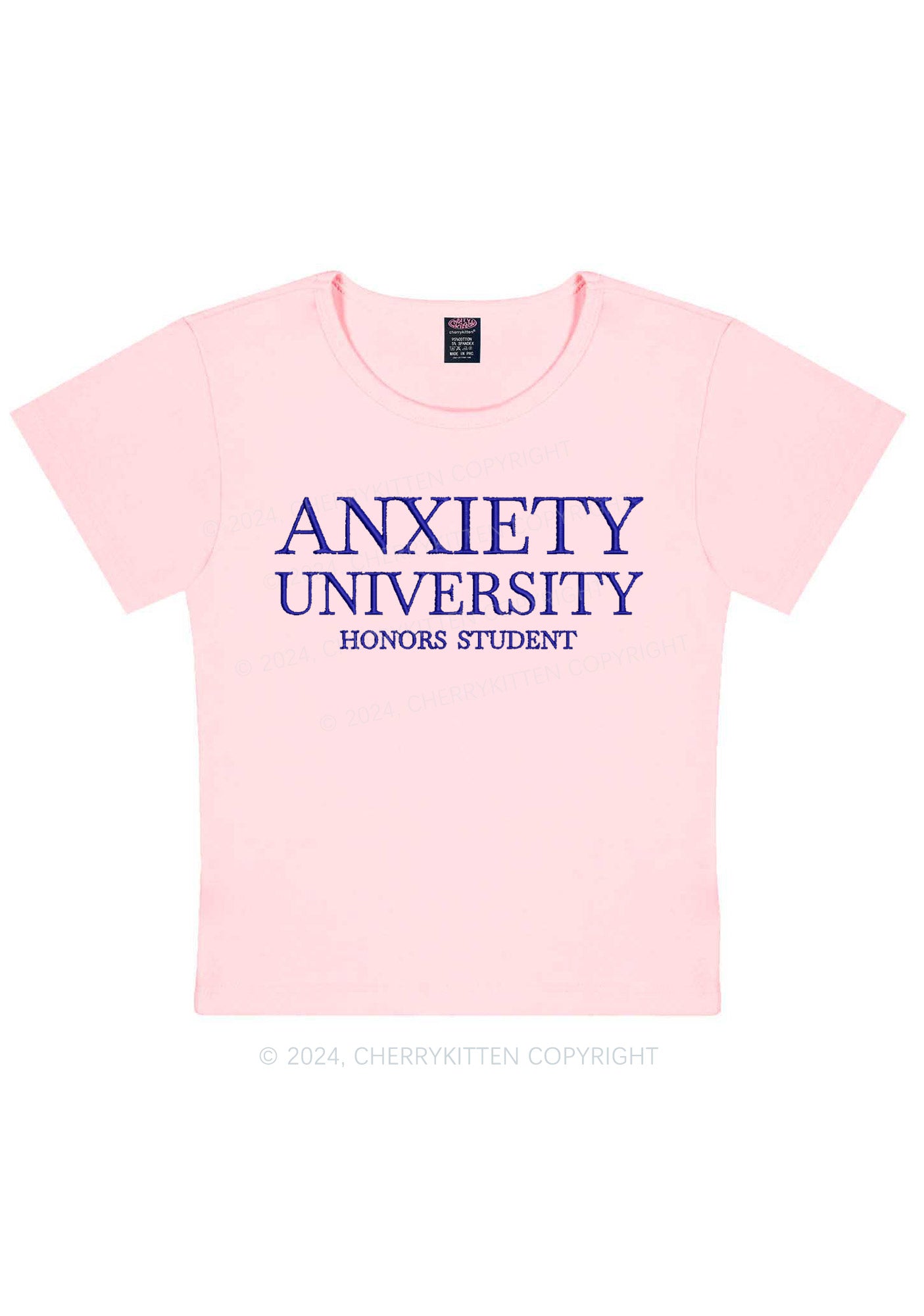 Embroidered Anxiety University Y2K Baby Tee Cherrykitten