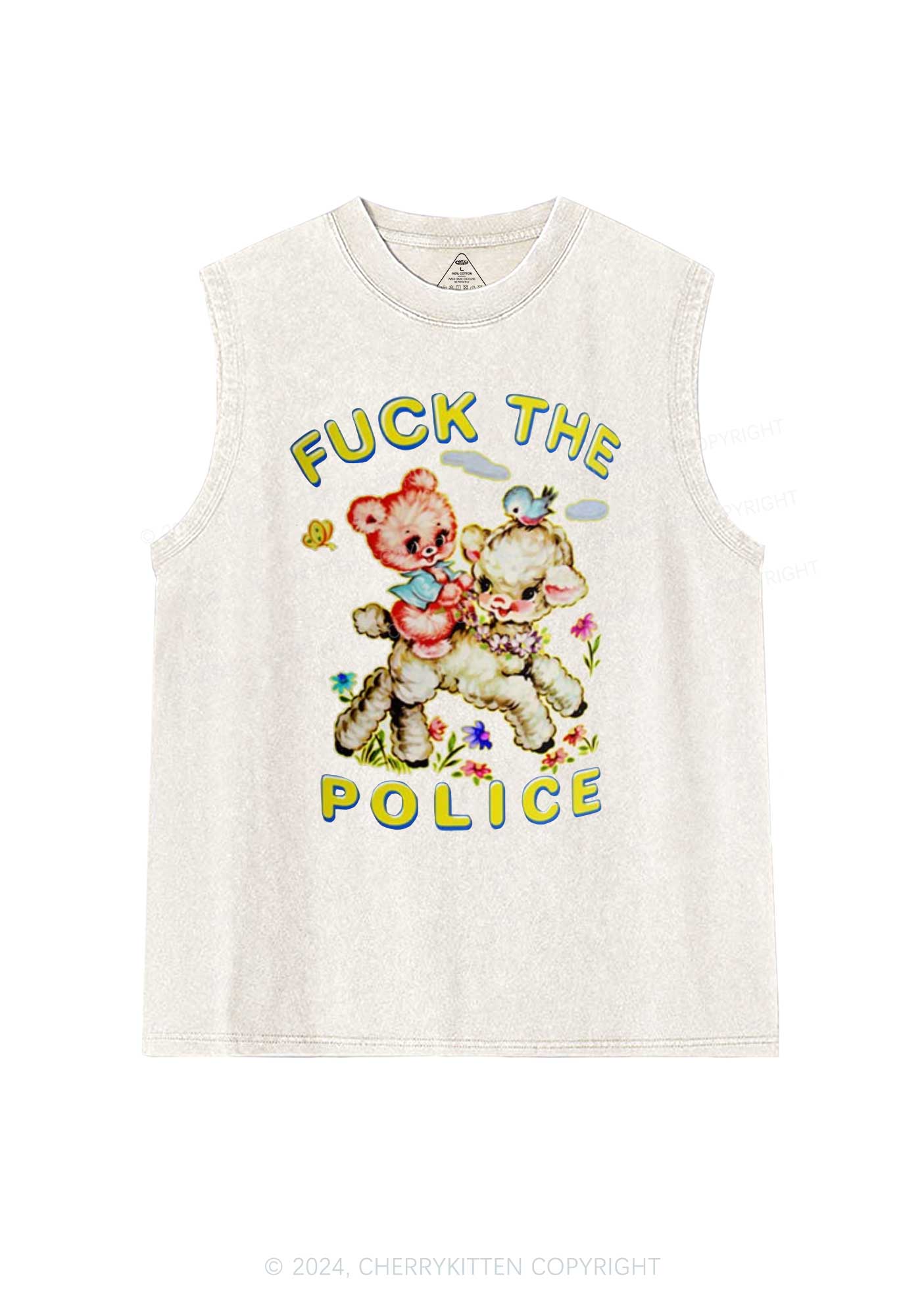 Baby Sheep Fxxk Police Y2K Washed Tank Cherrykitten