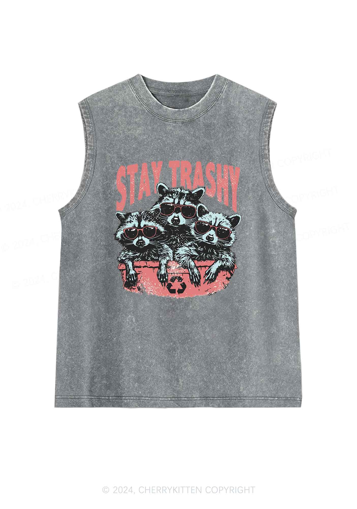 Stay Trashy Raccoons Y2K Washed Tank Cherrykitten