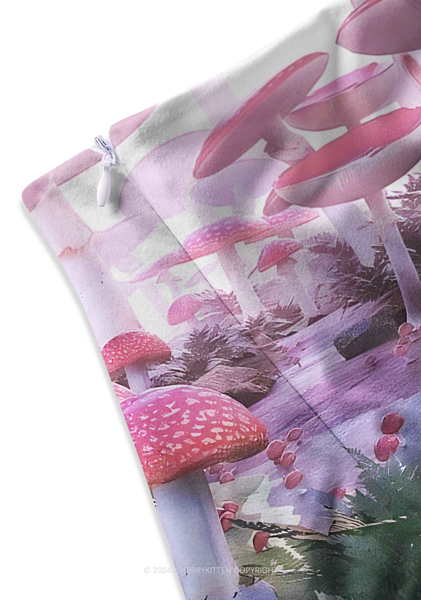 Pink Mushroom Y2K Print Mini Skirt Cherrykitten