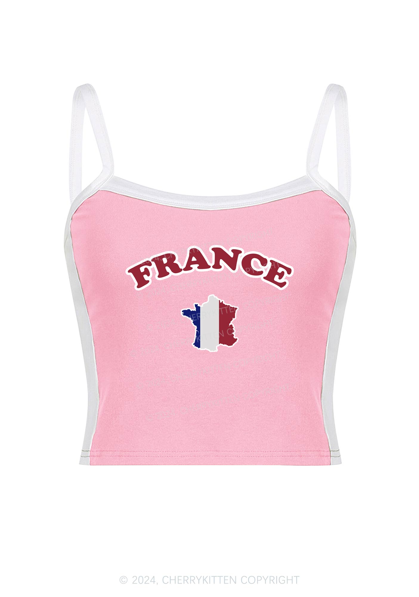 France Y2K Color Block Crop Cami Top Cherrykitten