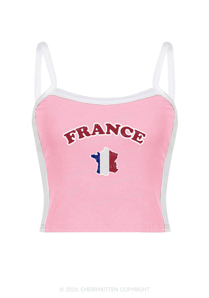 France Y2K Color Block Crop Cami Top Cherrykitten