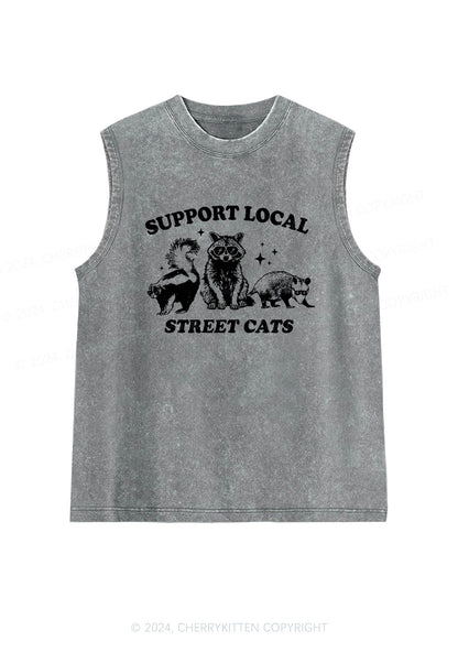 Support Local Street Cats Y2K Washed Tank Cherrykitten