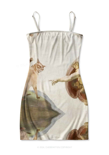 God Give Cat Y2K Print Slip Dress Cherrykitten