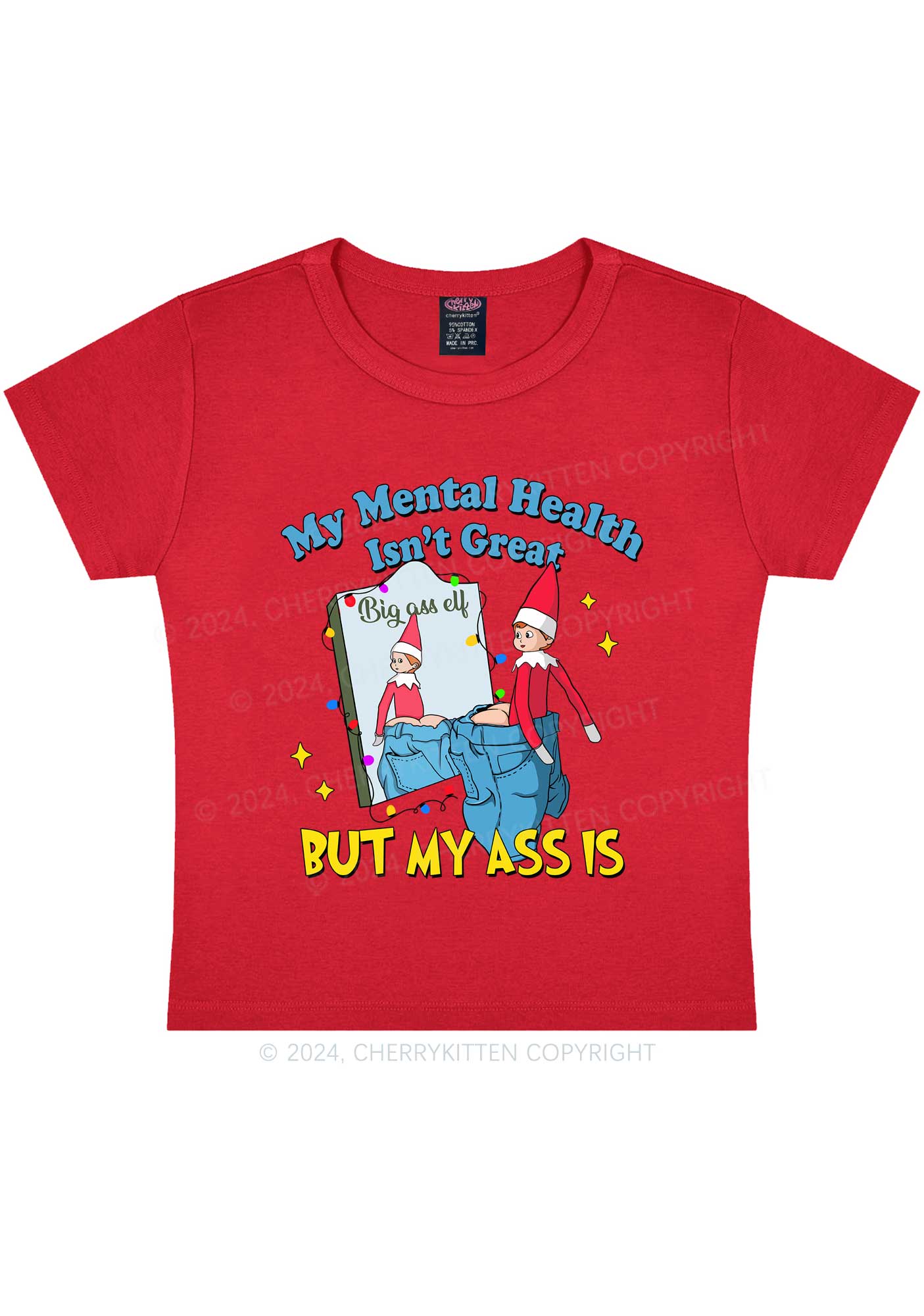 Christmas Big Axx Elf Y2K Baby Tee Cherrykitten