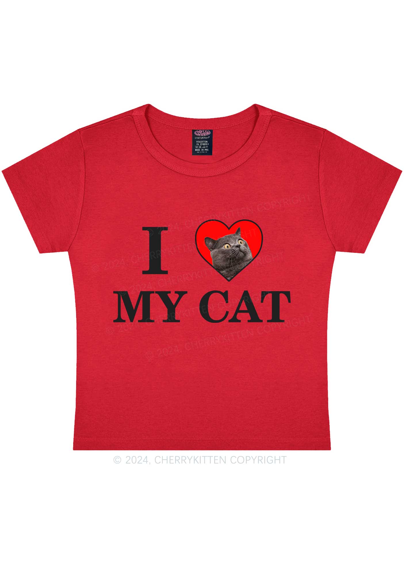 I Love My Cat Custom Photo Y2K Baby Tee Cherrykitten