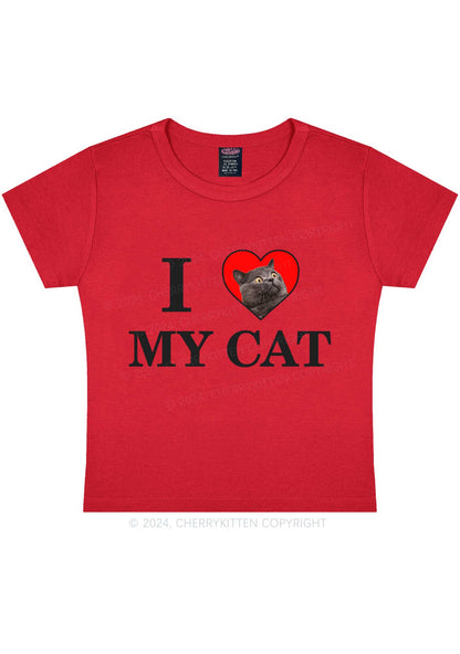 I Love My Cat Custom Photo Y2K Baby Tee Cherrykitten