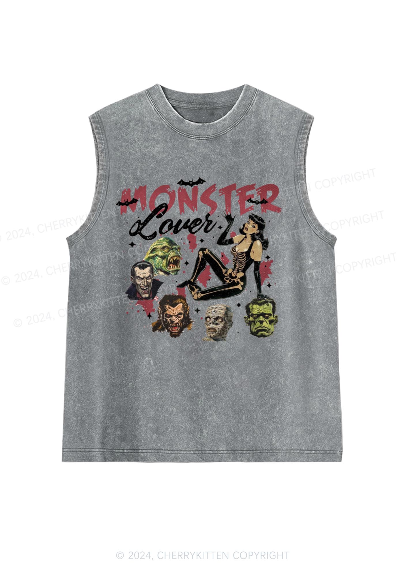 Halloween Monster Lovers Y2K Washed Tank Cherrykitten