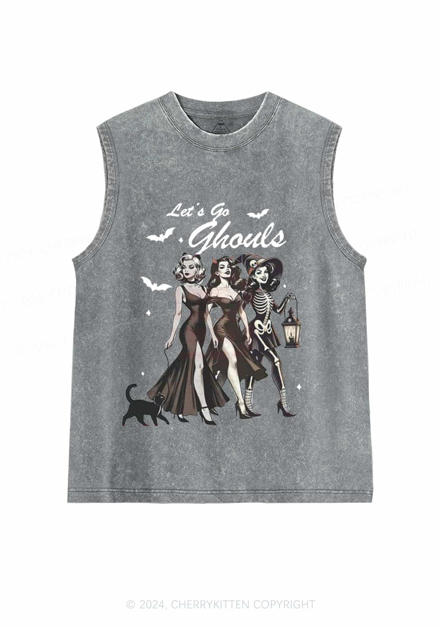 Halloween Girl Lets Go Ghouls Y2K Washed Tank Cherrykitten