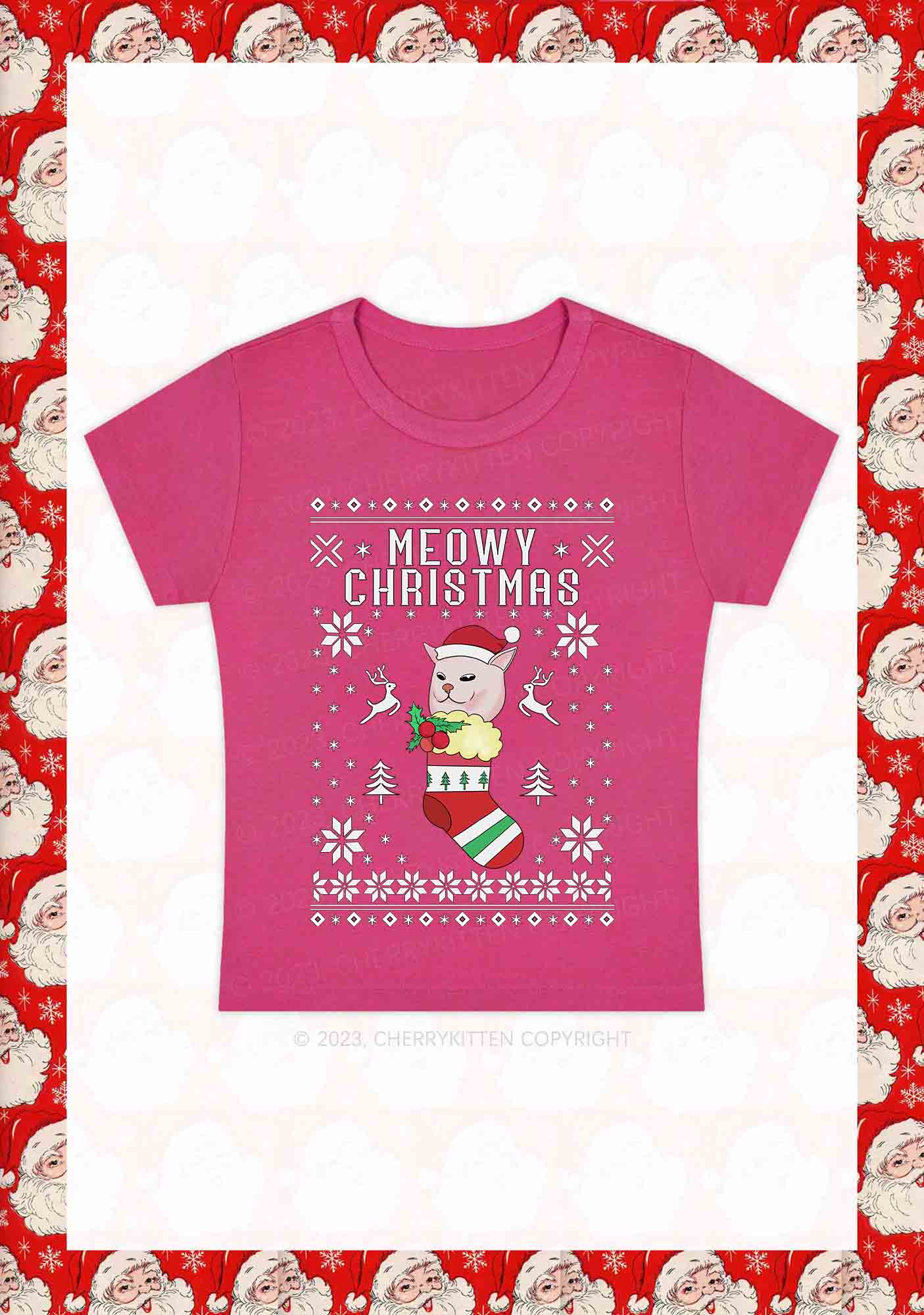 Meowy Christmas Socks Y2K Baby Tee Cherrykitten