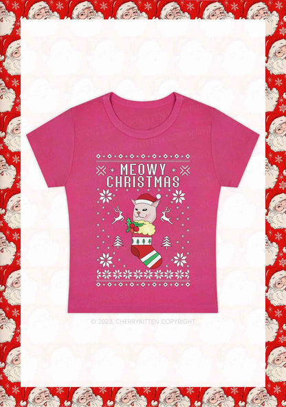 Meowy Christmas Socks Y2K Baby Tee Cherrykitten