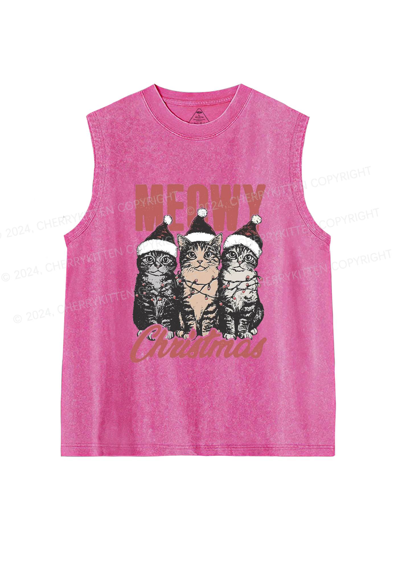 Christmas Meowy Y2K Washed Tank Cherrykitten