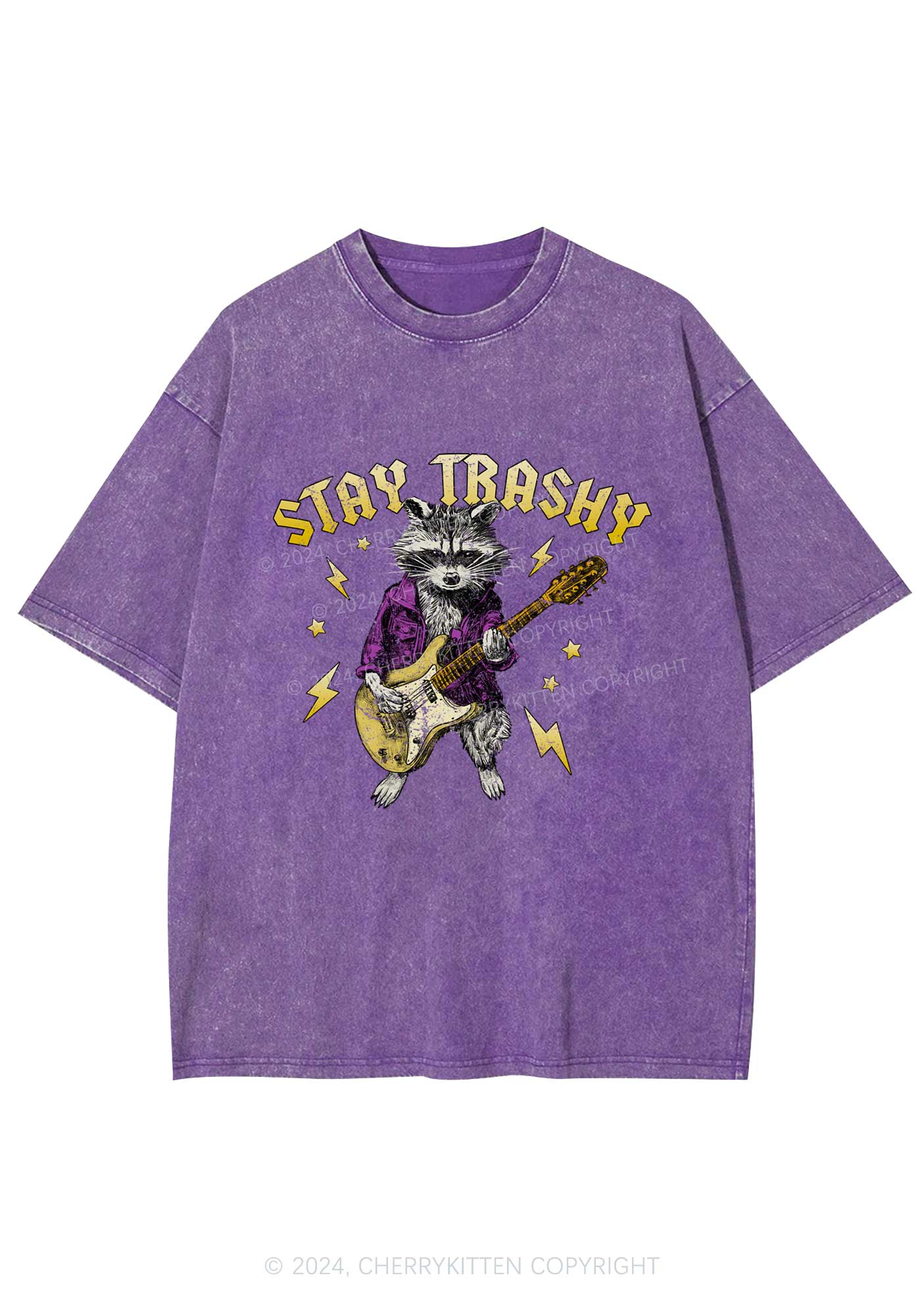 Stay Trashy Guitar Raccoon Y2K Washed Tee Cherrykitten