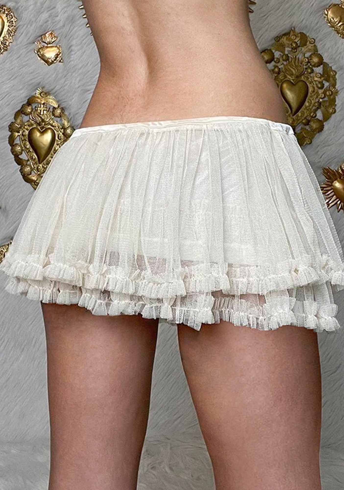 Y2K White Mesh Low Waist Mini Skirt Cherrykitten