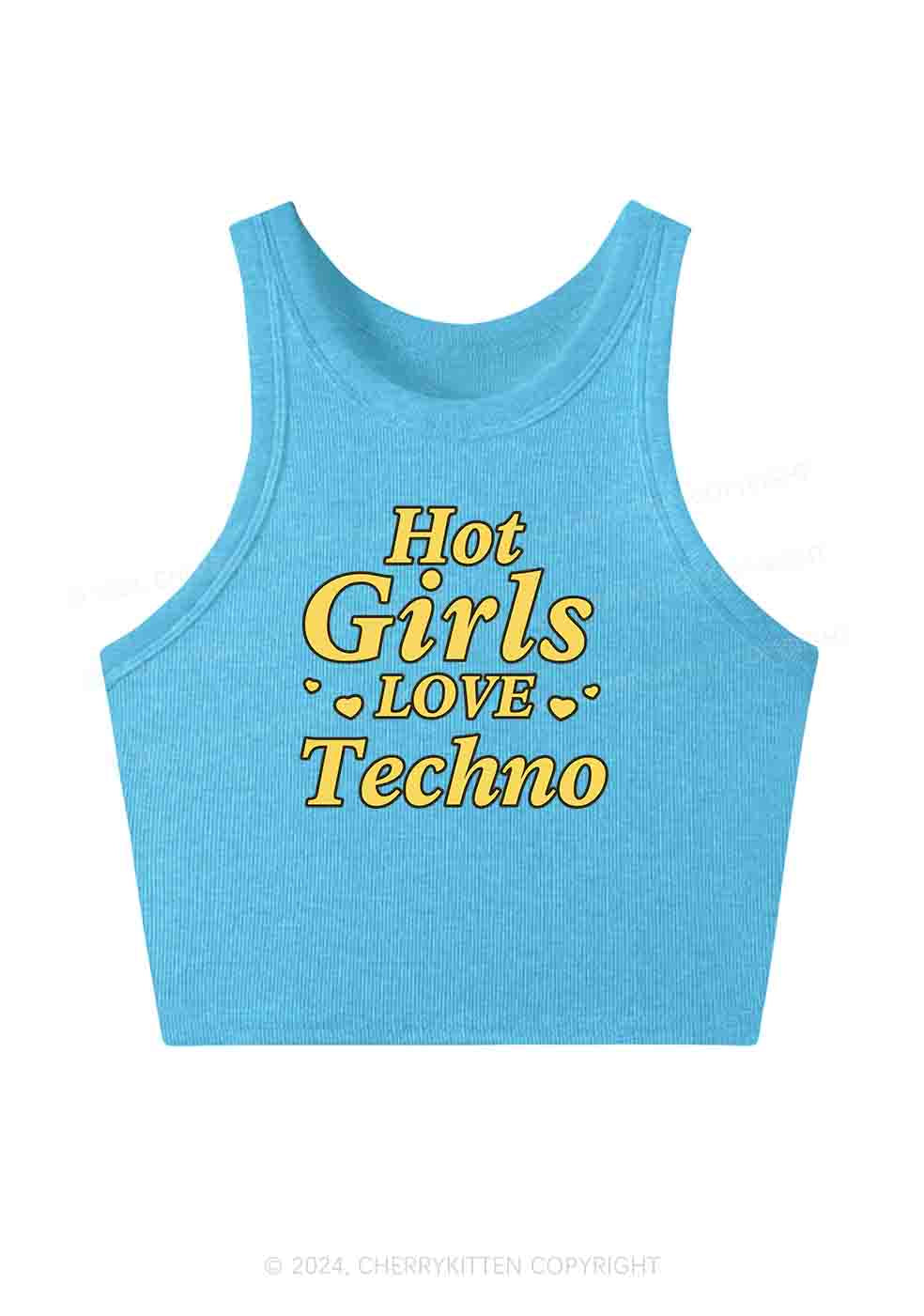 Hot Girls Love Techno Y2K Crop Tank Top Cherrykitten