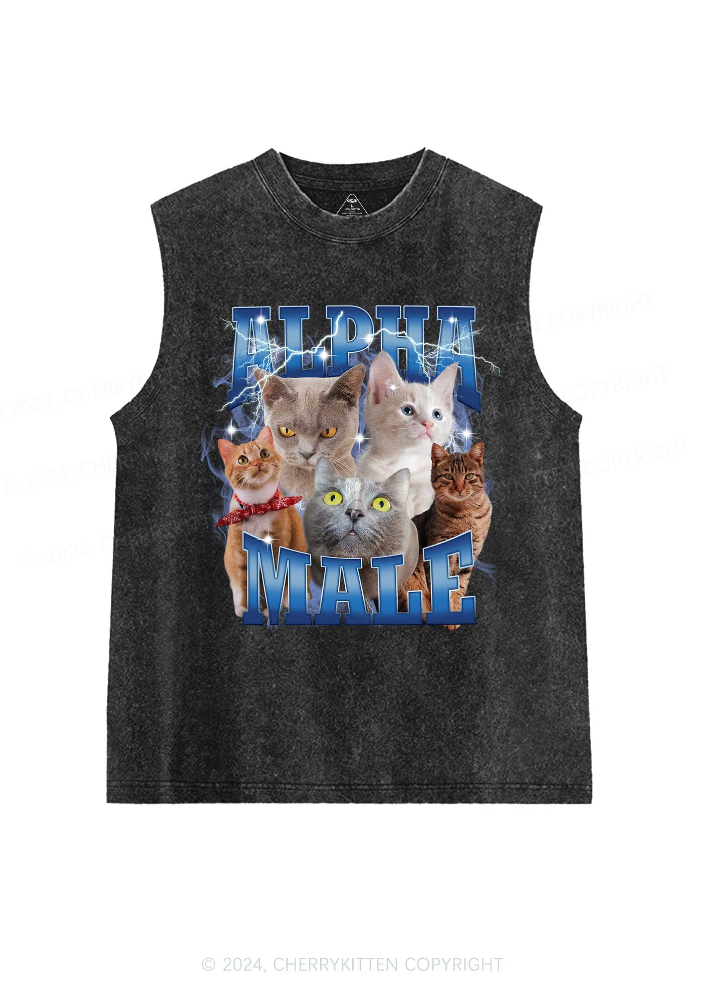 Blue Lightning Alpha Male Y2K Washed Tank Cherrykitten