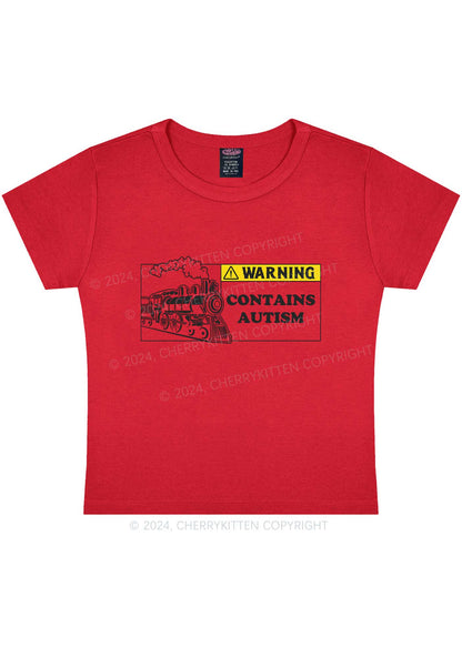 Warning Contains Autism Y2K Baby Tee Cherrykitten