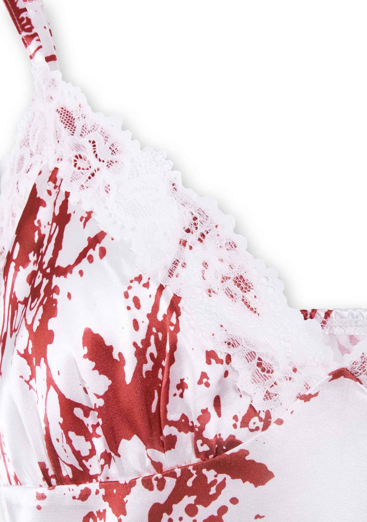 Halloween Bloodstain Print Lace Slip Dress Y2K Cosplay Costume