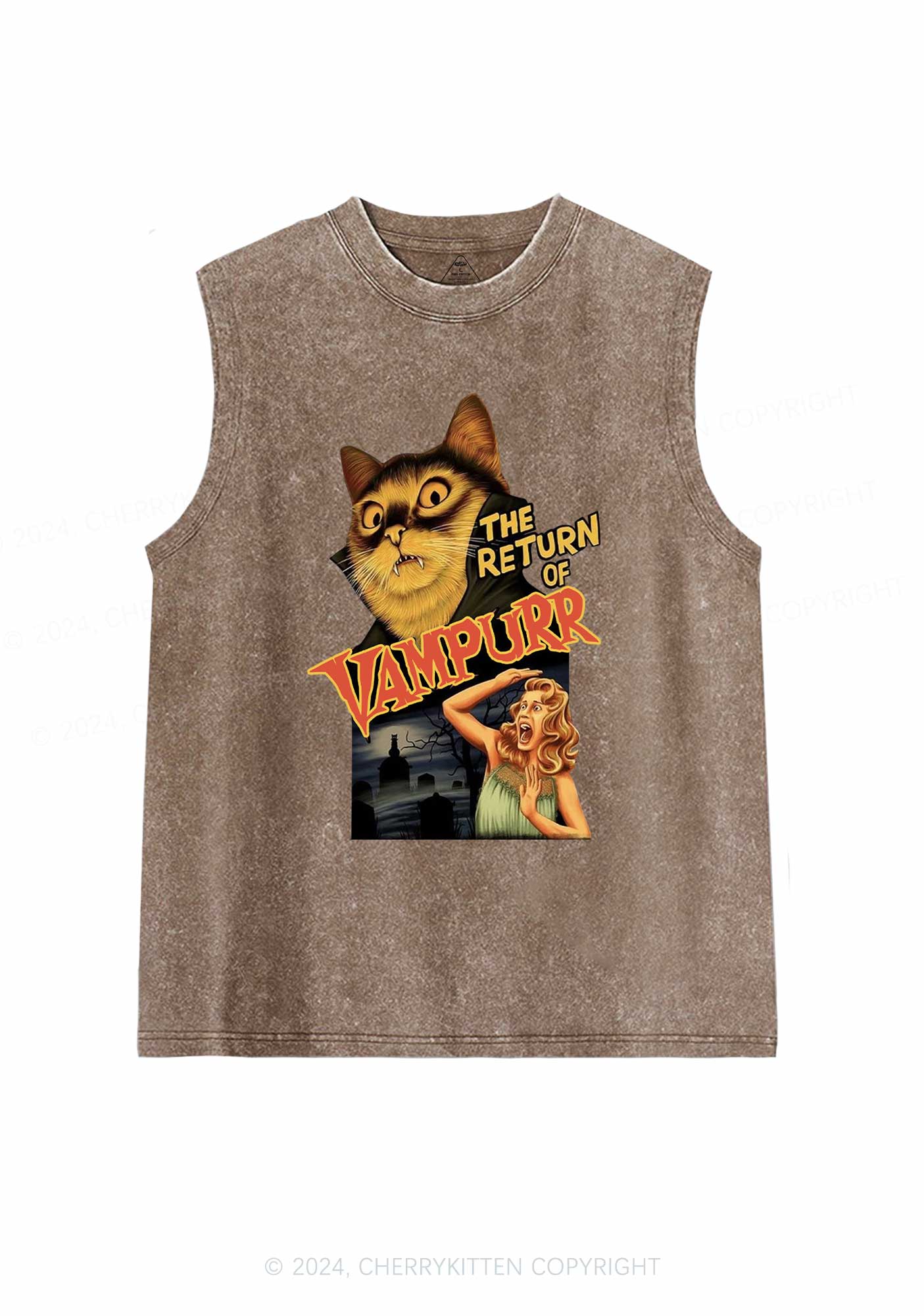 Halloween Vampurr Cat Y2K Washed Tank Cherrykitten