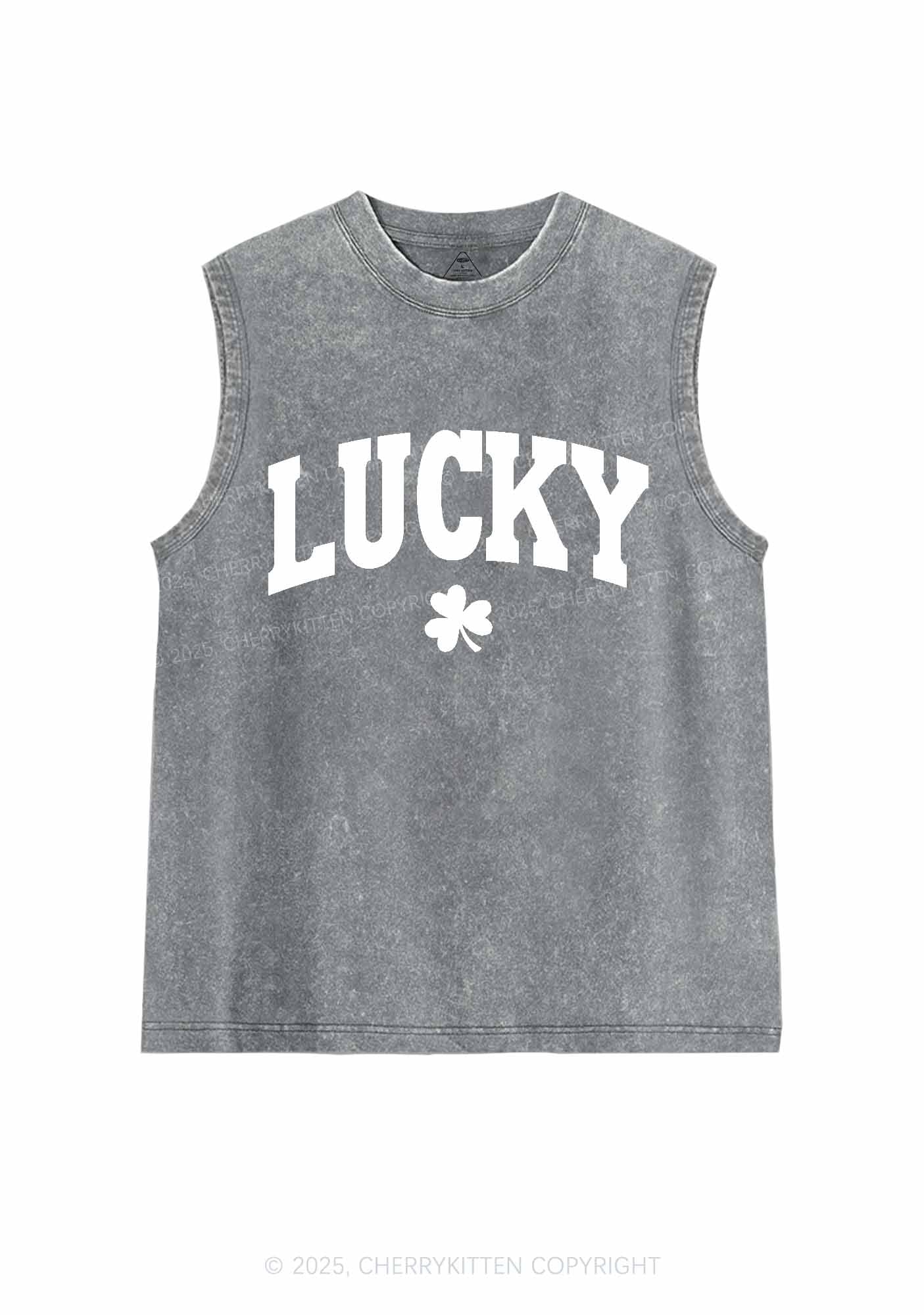 Lucky Shamrock St Patricks Y2K Washed Tank Cherrykitten