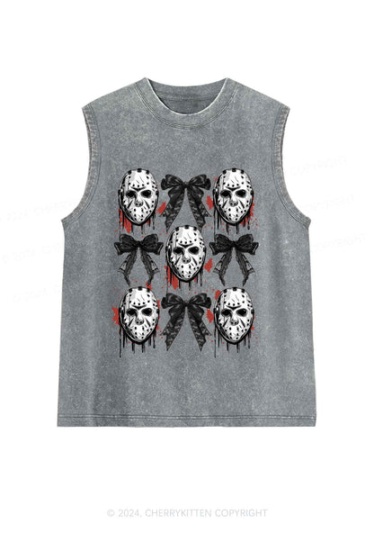 Halloween Mask Bow Y2K Washed Tank Cherrykitten