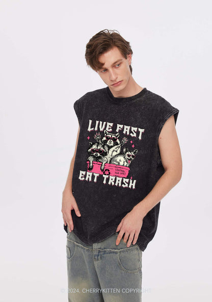 Live Fast Eat Trash Y2K Washed Tank Cherrykitten