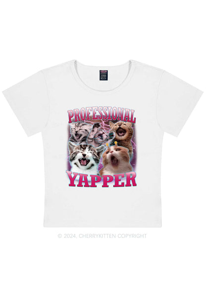 Professional Yapper Cat Y2K Baby Tee Cherrykitten