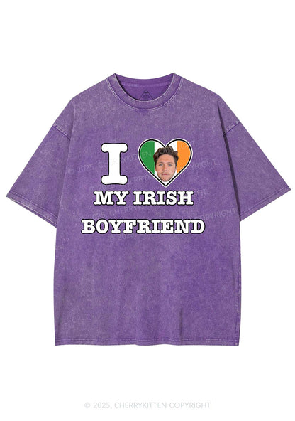 Custom Irish Boyfriend Photo St Patricks Y2K Washed Tee Cherrykitten