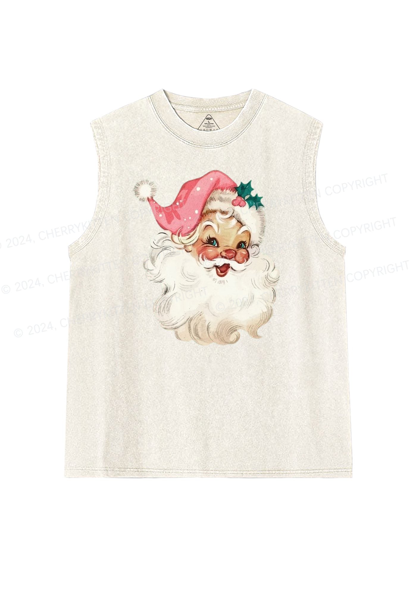 Christmas Pink Santa Y2K Washed Tank Cherrykitten