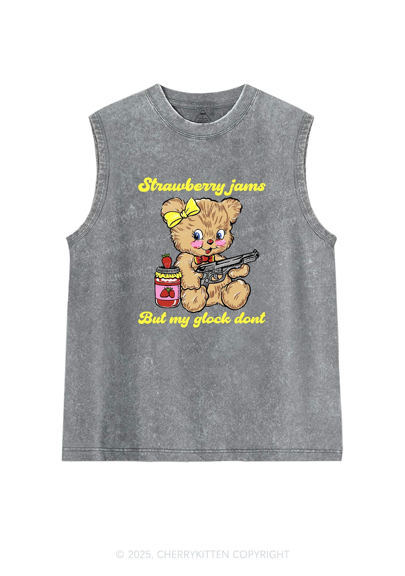 Strawberry Jams Bear Y2K Washed Tank Cherrykitten