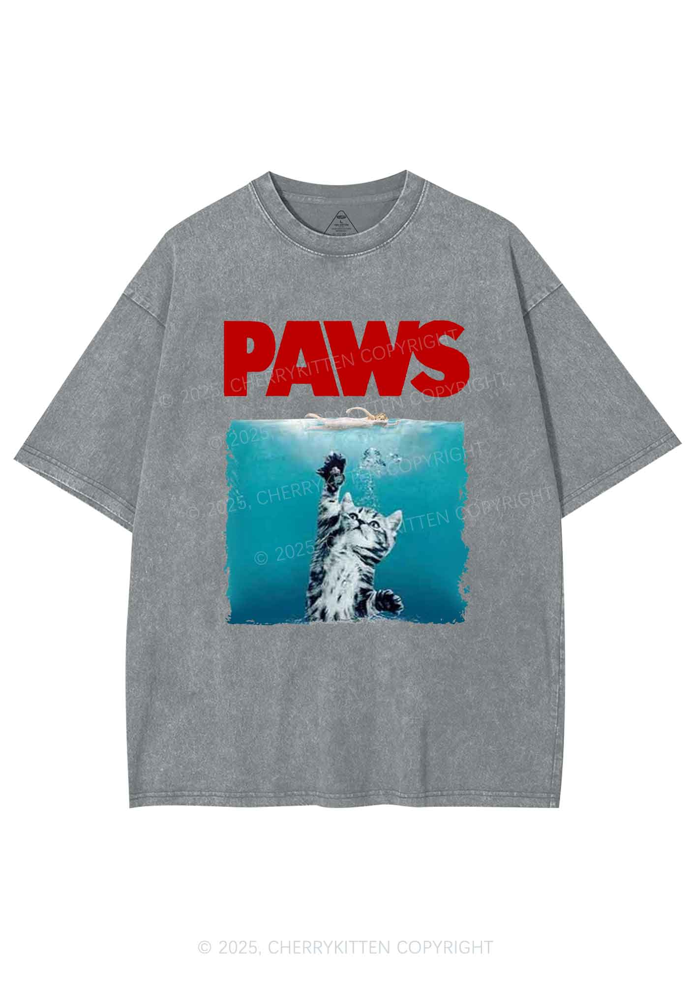 Paws Jaws Cat Y2K Washed Tee Cherrykitten