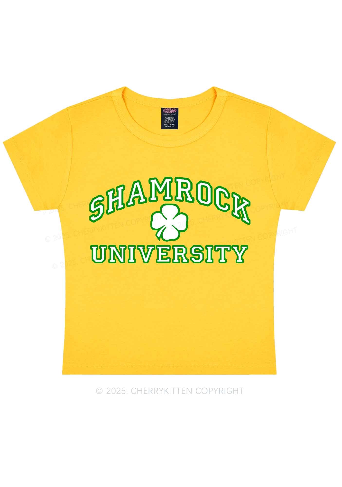 Shamrock University St Patricks Y2K Baby Tee Cherrykitten