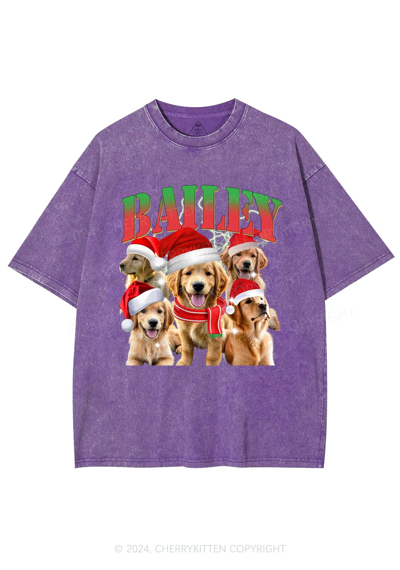 Christmas Custom Pet Photo Y2K Washed Tee Cherrykitten