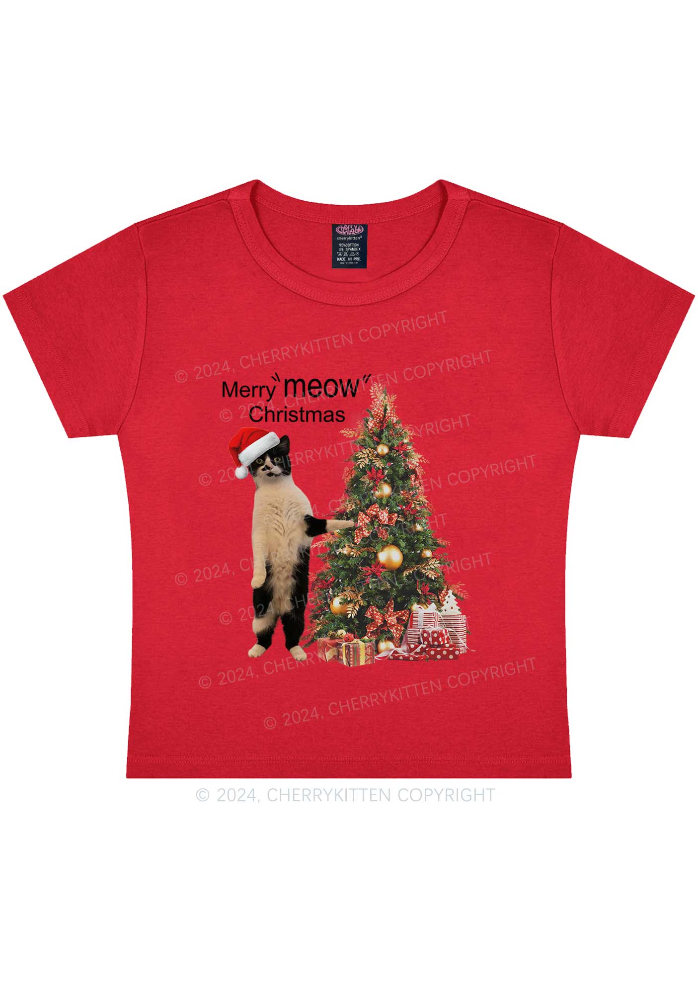 Christmas Merry Meow Y2K Baby Tee Cherrykitten