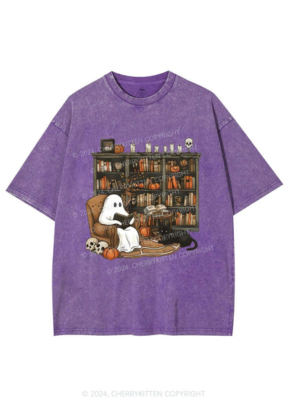 Halloween Ghost Reading Y2K Washed Tee Cherrykitten