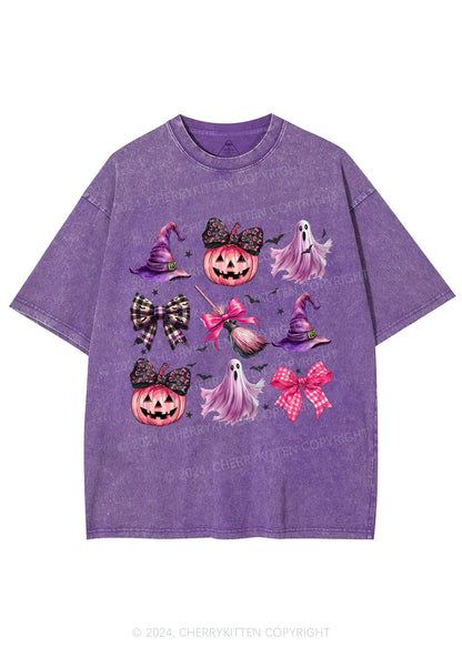 Halloween Pumpkin With Bows Y2K Washed Tee Cherrykitten