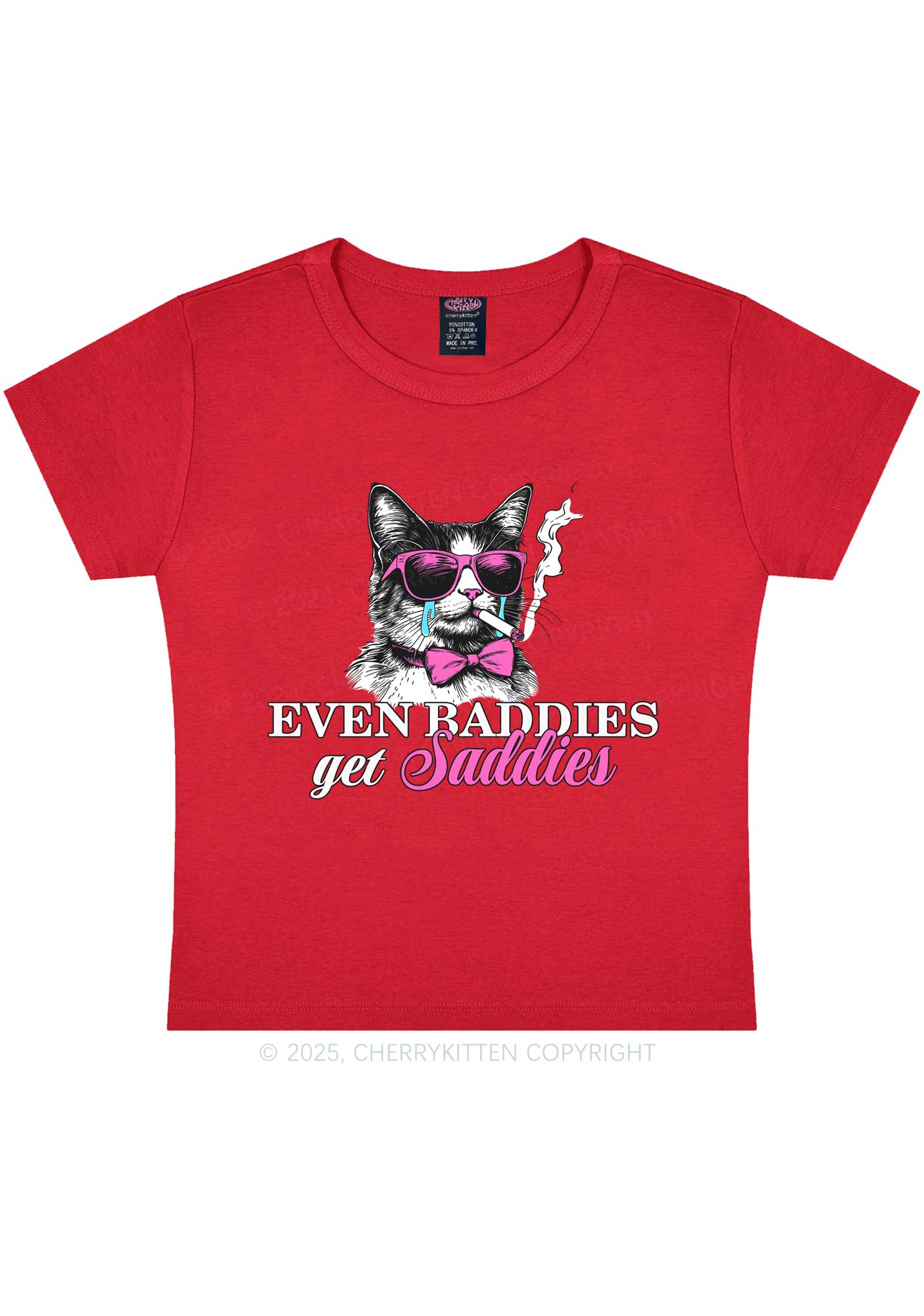 Baddies Cat Get Saddies Y2K Baby Tee Cherrykitten