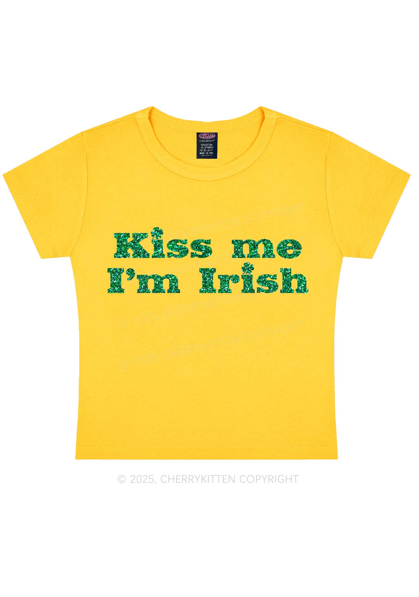 Glitter Kiss Me St Patricks Y2K Baby Tee Cherrykitten