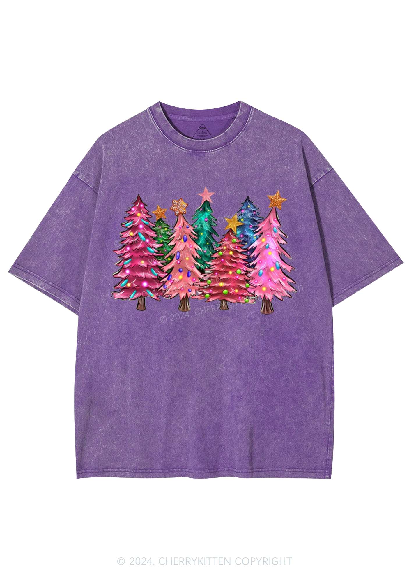 Christmas Pink Tree Y2K Washed Tee Cherrykitten