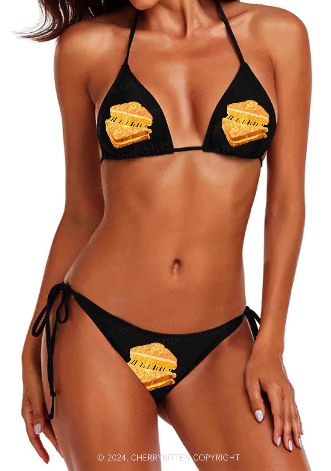 Cheese Toast Y2K Halter Triangle Bikini Set Cherrykitten