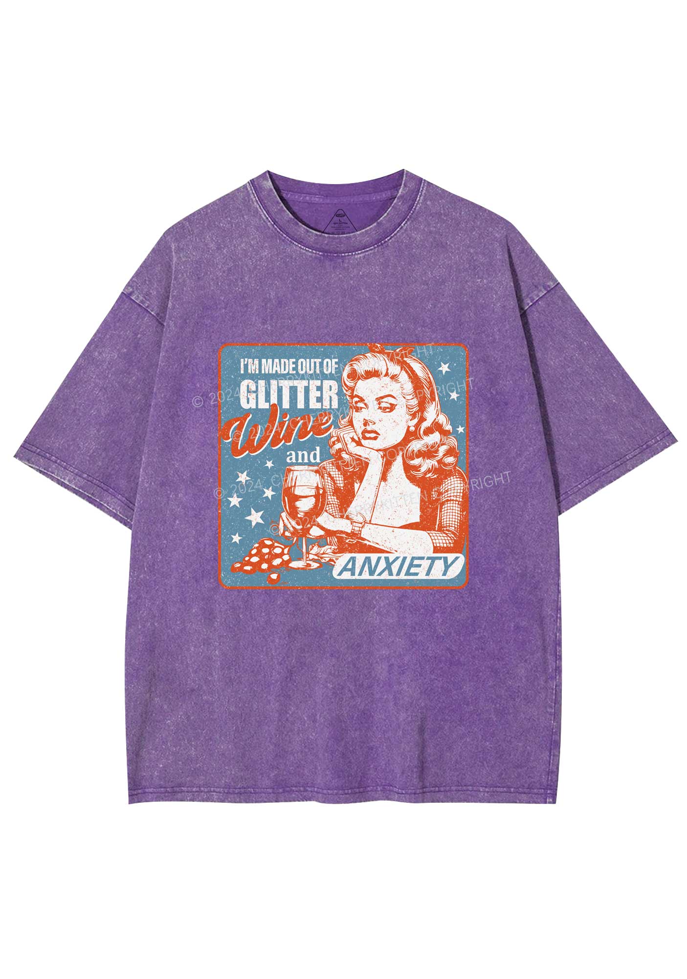 Glitter Wine And Anxiety Y2K Washed Tee Cherrykitten