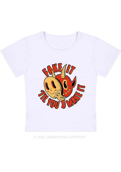 Fake It Til You Make It Halloween Y2K Baby Tee Cherrykitten