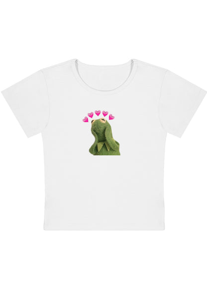 Pink Hearts Frog Y2K Baby Tee