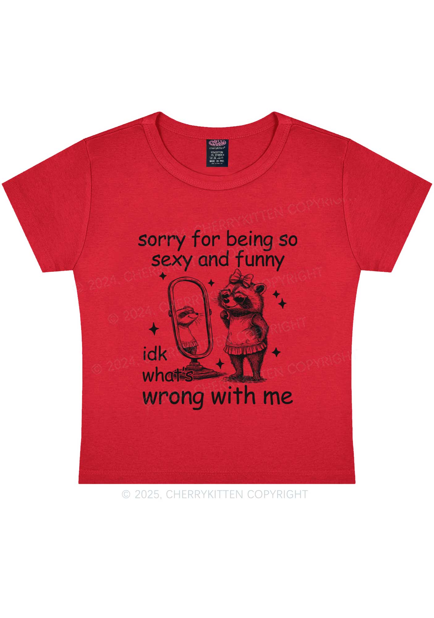 So Funny Raccoon Y2K Baby Tee Cherrykitten