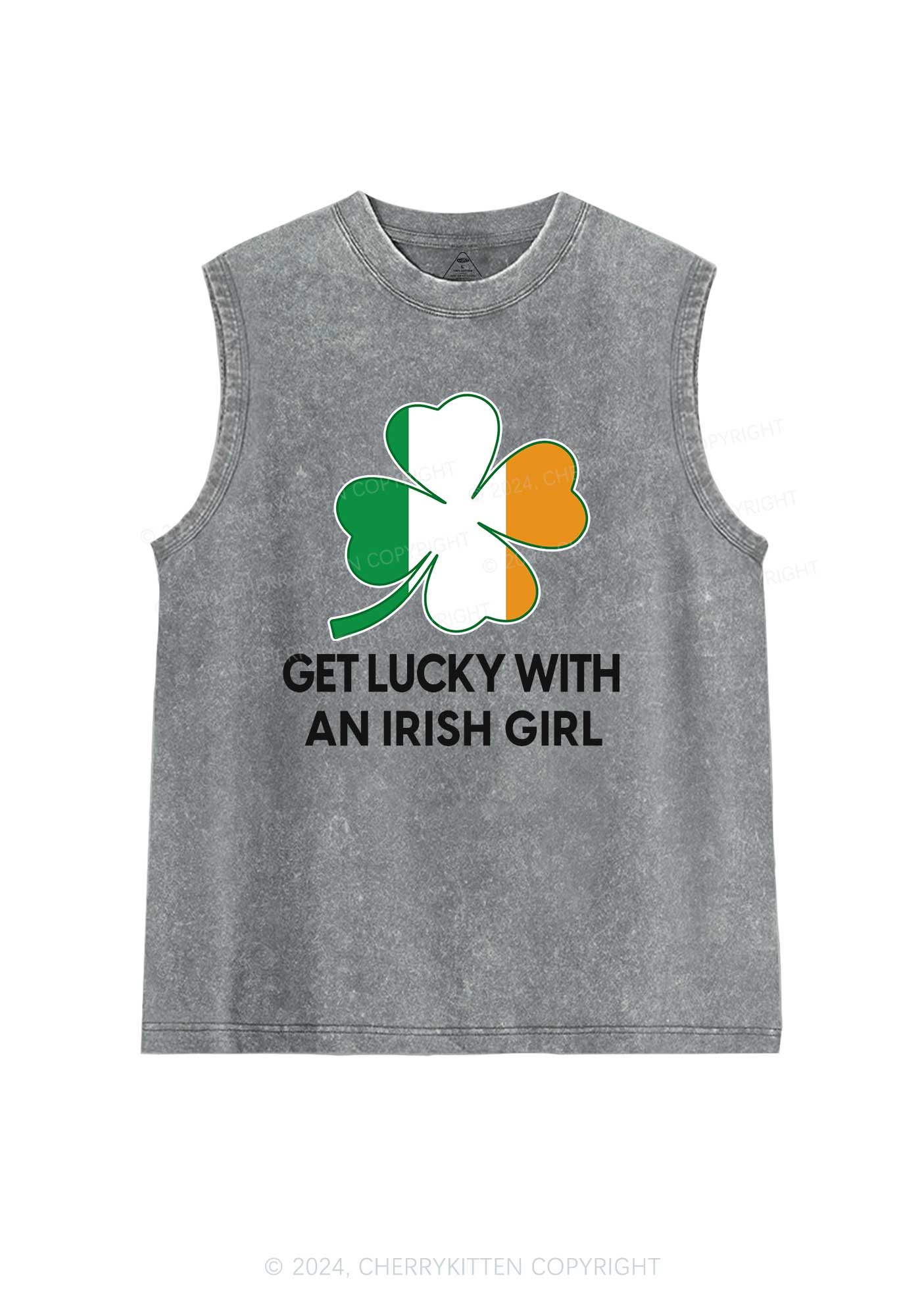 Get Lucky Irish Girl St Patricks Y2K Washed Tank Cherrykitten